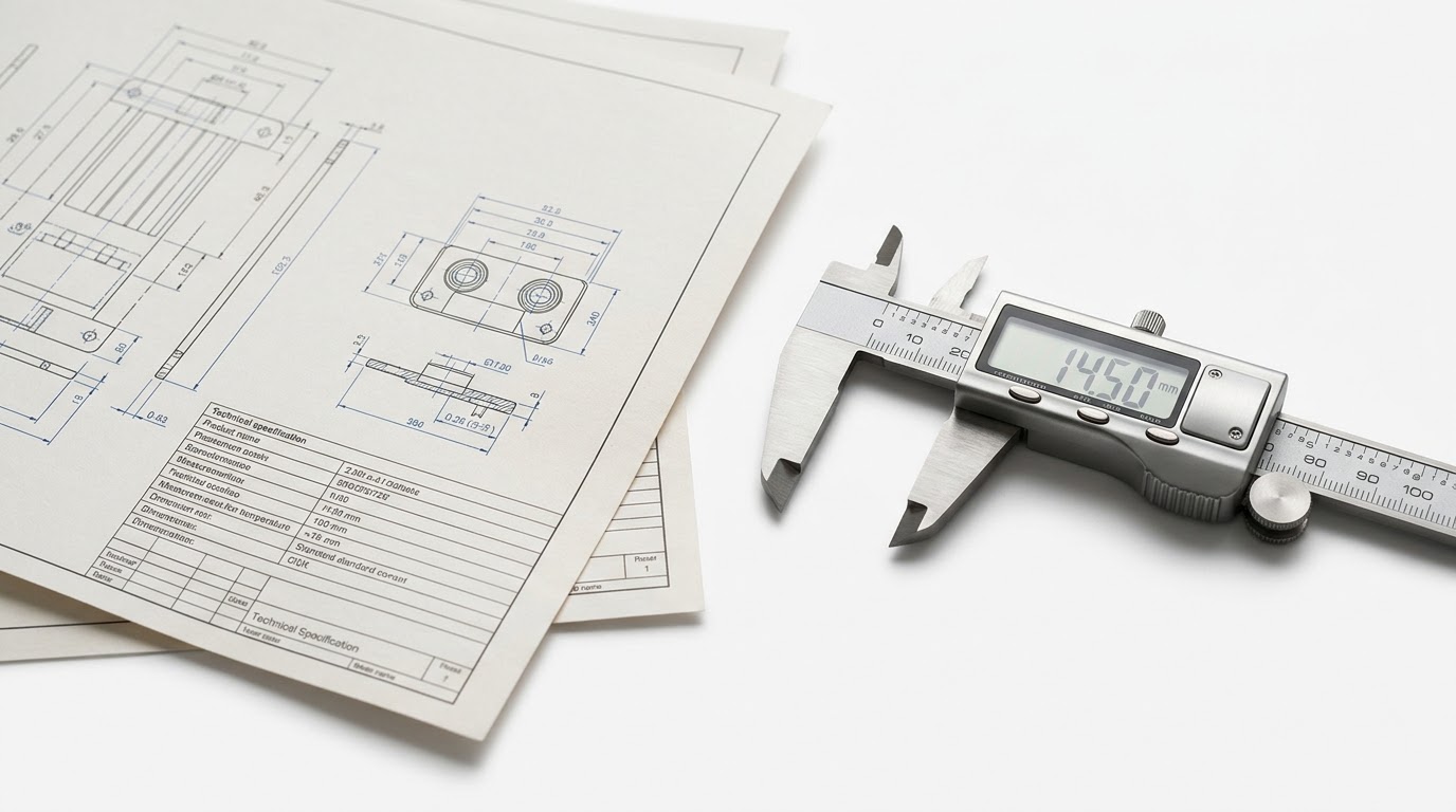 Scatola di cartone ondulato con disegno tecnico e calibro millimetrico