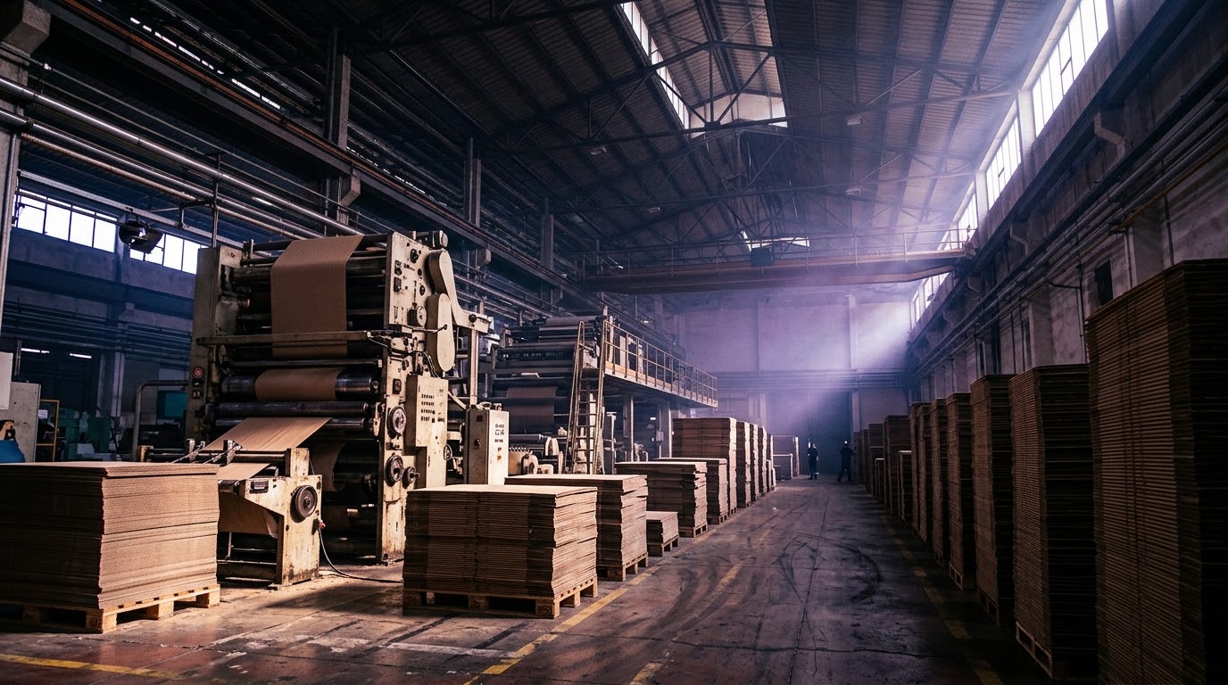 Reparto di produzione con macchine da stampa per cartone ondulato