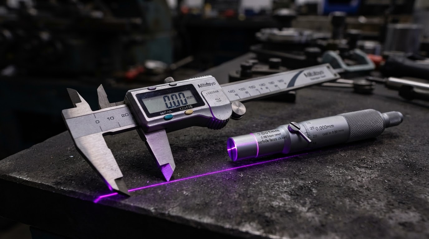 Calibro digitale di precisione su superficie industriale scura